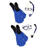 Custom Snorkeling Package, Choose Your Mask, Snorkel, and Fin Set - Blue - 3-5 mens, 4-6 wmns / Jet Semi Dry Snorkel / 2 lens Sea Viewer