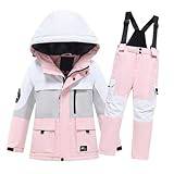 Kids Girls Boys Ski Suit Print Long Sleeve Thickened Velvet Warm Windproof and Water Proof Top and Pants Set 2 Piece Outfits 4 Baby (Pink, 3-5 Years)