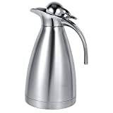 Yosoo Stainless Steel Coffee Pot Double Wall Vacuum Insulated Thermos Jug Hot Water Bottle Pitcher Beverage Dispenser with Press Button 1.5L/2L (2L, Silver)
