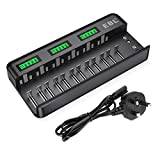 EBL 12+2 Bay LCD Rechargeable Battery Charger for AA AAA C D Ni-MH Ni-CD Rechargeable Batteries & 9V NiMH Ni-CD Li-ion Rechargeable Batteries, with Battery Detection Technology (AC Power Supply)
