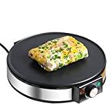 SHUONING Electric Pancake Maker, Home Small Portable 12" Crepe And Pancake Maker with Batter Spreader And Spatula 1200W Electric Non-Stick Hot Plate with Adjustable Temperature Control