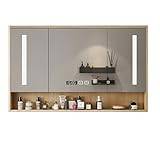 TZUFA Anti-fog Bathroom Mirror Cabinet, 70×80CM Wall-Mounted Medicine Cabinet, LED Lighting and Intelligent LED Bathroom Cabinet with Clock (Size : 100cm)