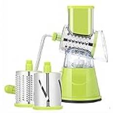 Rotaty Cheese Grater with Metal Handle Manual Mandolin Vegetable Slicer Shredder Nut Grinder with 3 Stainless Steel Blades(Green)