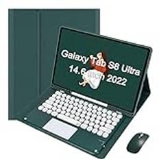 VLEAQC Keyboard Case for Samsung Galaxy Tab S9 Ultra 2023/ S8 Ultra 2022 14.6 Inch, Detachable Wireless Touch Keyboard & Mouse, Protective Case with Pen Holder,Dark Green