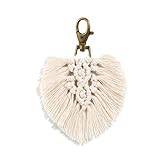 Jiheousty Tassel Keyring for Women Boho Key Holder Key Ring Macrame Bag Charm Car Hanging Jewelry Gift for Friends, Alloy + cotton thread, beige, 15cm