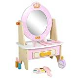 Amesor Girl Salon Set - Wooden Makeup Toy Set,Early Education Toy with Wooden Perfume Lipstick Eye Shadow Plate Comb Makeup Brush Dressing Table for Little Girls