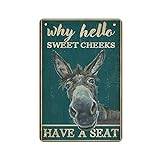 Donkey Why Hello Sweet Cheeks Have A Seat Vintage tin sign,Retro Signs Home Decoration Gifts for Mom, Dad And Friends Metal Tin Sign 20X30cm
