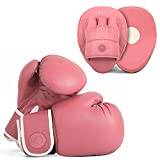 Lions Amateur Fitness Boxing Set Hook & Jab Pads Focus Punch Bag Gloves Target Strike Mitts (Classic Pink, 12oz)