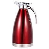 Stainless Steel Coffee Pot Double Wall Vacuum Insulated Thermos Jug Hot Water Bottle Pitcher Beverage Dispenser with Press Button 1.5L/2L (2L, Red)