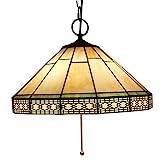 Litaotao Tiffany Style Baroque Stained Glass Pull Chain Pendant Lamp 16 Inch Antique Creative Red Yellow Brown Grape Shade Hanging Lamp for Dining Room Bedroom Porch,K