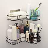 MI CASA Corner Shower Caddy Set -2 Pack Bathroom Organiser with Soap Dish, Adhesive Storage Rack for Toiletries, Shower Shelf Drill-Free or Drilling Install Options Shampoo Holder, Black