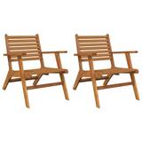 Bologna Natural Solid Acacia Wood Garden Chairs In Pair