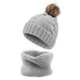 TAGVO Winter Kids Knitted Beanie Hat Circle Scarf Set, Elastic Soft Warm Toddler Beanie Cap with Neck Warmer for Baby Childrens Girls Boys