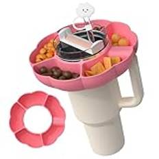 Charlux Snack Tray for Stanley Cup 30 oz with Handle Silicone Snack Bowl Compatible with Stanley Tumbler 30 oz Snack Ring Snack Holder Snack Top with Straw Cover for Stanley 30 oz Cup Reusable (Pink)