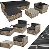 TecTake® Poly Rattan modular sofa lounge Set, Table with Glass Plate, Modern Outdoor Garden Furniture, Soft Removable Seat Cushions, 7cm Thickness, for Garden, Patio, Balcony - nature