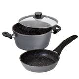 3 Piece Stoneline Cookware set: 16cm cooking pot with glass lid + 16cm frying pan