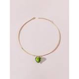Women Simple Glass Heart Pendant Necklace