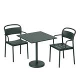 linear steel outdoor bistro set by Muuto - grey / round / side chair