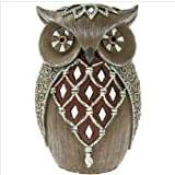 The Leonardo Collection Owl Ornament Wood Rustic Hand Decorated Mirror Embellishments Bird Lover Present