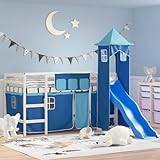 Lechnical Kids' Loft Bed with Tower Blue 90x200 cm Solid Wood Pine,Kids' Loft Bed,Loft Bed for Kids,Loft Bunk Bed(SPU:3207076)