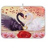 Swan Happy Valentine's Day Flower Pink Dish mat Kitchen Accessories for countertop Dish Drainer Heat Resistant mat Dish mat Drying Kitchen mat Large 18 x 24