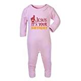 Go Jesus It's Your Birthday [BCX] Baby Romper Jumpsuit with feet, 6-12 Months, Pastel Pink