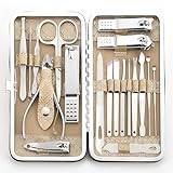 Tranchou Manicure Set - 19 in 1 Professional Nail Clippers Pedicure Kit, Manicure Tool Kit, Stainless Steel Facial Grooming Set Kit, Gift Idea for Women, Men, Girls, Teens, Beige