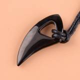 Mens black titanium steel wolf tooth charm pendant necklace cord fit forgift