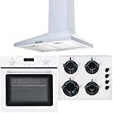 SIA 60cm SO103WH White Single Electric Fan Oven, GHG602WH 4 Burner Gas Hob & CHL60WH Chimney Cooker Hood