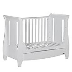 Tutti Bambini Katie Space Saver Sleigh Cot Bed With Under Bed Drawer - 120 X 60cm Converts To Junior/Toddler Bed (White) 3 Positions