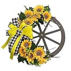 Garland And Wreath Set Wreath Farmhouse Simulation Flower Wooden Wheel Disc Door Hanging Decorative Wreath Wall Decoration 1PC (Yellow, One Size)