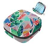 Tropical Colorful Leaves First Period Kit for Girls, Tampon Pantyliners Menstrual Purse, Nursing Pad Holder with Zipper, Sanitary Collect Napkin Bag Organizer