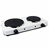 LeeKous 2500W Hot Plate, Electric Double Burner Hot Plates for Cooking Portable Countertop Twin Cast Iron Burner Kitchen Electric Stove Stainless Steel Cooktop for Home/Dorm/Camp/RV, 46x24x7.5cm