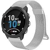 Mugust Compatible with Garmin Forerunner 245 Strap/Garmin Forerunner 245 Music Strap/Garmin Forerunner 645 Strap,Magnetic Clasp Stainless Steel mesh Replacement for Forerunner 245/645 (Silver)