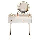 Modern Vanity Desk White Dressing Table Vanity with Round Mirror and 1 Large 1 Small Drawers Makeup Table Vanity Desk for Bedroom Dressing Table (Size : 80cm)