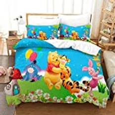 unesun Winnie The Pooh Printed Bedding Set Kids Anime Cartoon Duvet Cover Boys Bedspread Cover Bedroom Collection 3Pcs，Double（200x200cm）