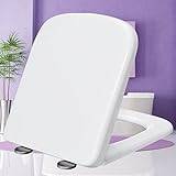 Square Toilet Seat Soft Close White Quick-Release Toilet Seat Covers Anti l WC Loo Seat with Lid - Top Fixing, with Non-Slip Seat Bumpers,white-36 * 45cm
