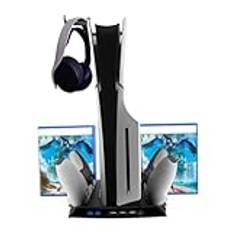 arVin PS5 Cooling Stand for PlayStation 5 Slim Digital/Disc, PS5 Slim Accessories with Cooling Fan/Headset Holder/8xGame Slots/3xUSB 2.0 Post HUB/Dual Controller Charging Station for PS5 Controller