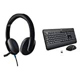 Logitech H540 Wired Headset, Stereo Headphone with Noise-Cancelling Microphone, Black & MK540 Advanced Wireless Keyboard and Mouse Combo for Windows, QWERTY UK English Layout - Black