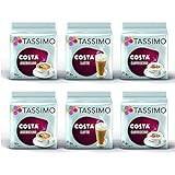 Tassimo Coffee Costa Selection - Costa Latte/Costa Cappuccino/Costa Americano Coffee Pods - 6 Packs (64 Drinks)