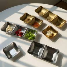 SHEIN pc Stainless Steel Sauce Dish Spice Plates Gravy Boats Appetizer Serving Tray Rectangle Divided Oil Spice Dipping Tray Small Dish
