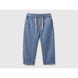 Benetton, Carrot Fit Chinos In Linen Blend, size 18-24, Blue, Kids