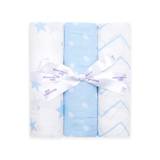Blue & white organic muslin swaddles - with gifting ribbon - set of 3 - Blue and White
