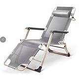 Garden Gravity Reclining Sun Chair Lounger, Folding Sun Bed Relaxing Chairs Adjustable Head Cushion For Indoor Outdoor Patio Lawn Camping Poolside-Light Grey