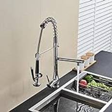 Kitchen Faucet Chrome 360 Degree Rotation Dual Spray Swivel Spout High Spring Pull Out Tap Vessel Sink Mixer Taps