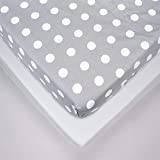 Set of 2 Nursery 100% Cotton Fitted Sheet fits 90x40 cm Crib Cradle Mattress (Polka Dots Grey + White)