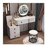 Linmeas-753 Dressing Table Modern White Vanity Table, Vanity Desk with LDE Mirror and Bedside Table, Dressing Table for Girls and Women Bedroom Furniture (Color : White round stool, Size : 100cm)
