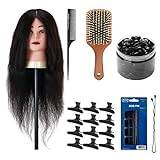 Generic Professional Hairdressing Set: Training Head with Natural Hair, Anti-Static Comb, Wooden Hair Brush, Hair Crab Clips, Scrunchies & Hairpins - Complete Styling and Training Package