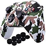 YoRHa Water Transfer Printing Camouflage Silicone Cover Skin Case for Microsoft Xbox One X & Xbox One S controller x 1(white) With PRO thumb grips x 8