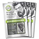 Fuss Free Naturals Sheet Face Mask for Men With Beards + Facial Hair, Mens Skincare Bamboo Sheet Mask, Cleanse and Detox With Tea Tree + Activated Charcoal - Pack of 3 Sachets